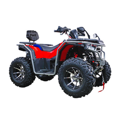 Red and black ATV on a white background
