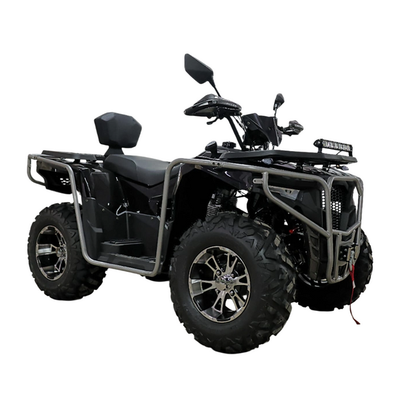 Black ATV on a white background