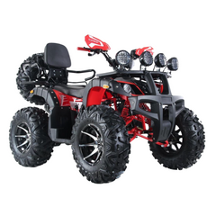 Red and black ATV on a white background