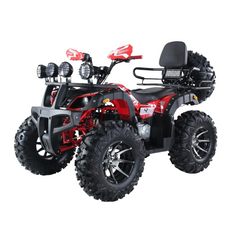 Red and black ATV on a white background