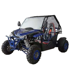 Blue off-road vehicle with a clear canopy on a white background